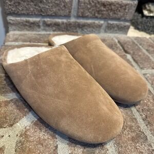 UGG Elea Slip-On Slippers Womens Size 8 Brown Suede Shearling Fur Lined Shoes